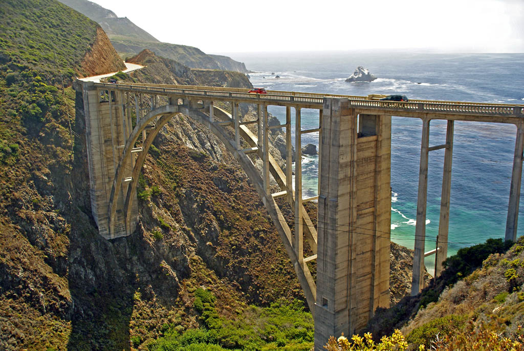 The arch of Bixby Creek Bridge spanning a canyon on the Big Sur coast