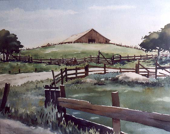 Paul Whitman's watercolor of a weathered Carmel Valley barn.