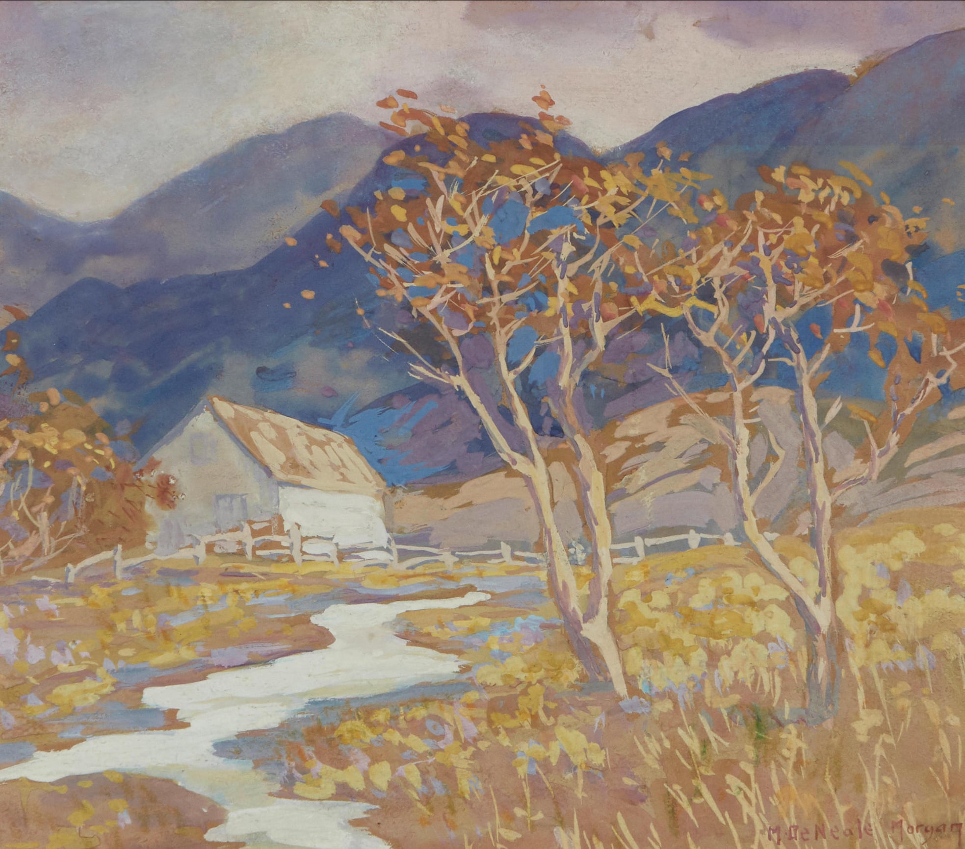 A gouache study of a Carmel Valley house by Mary DeNeale Morgan.