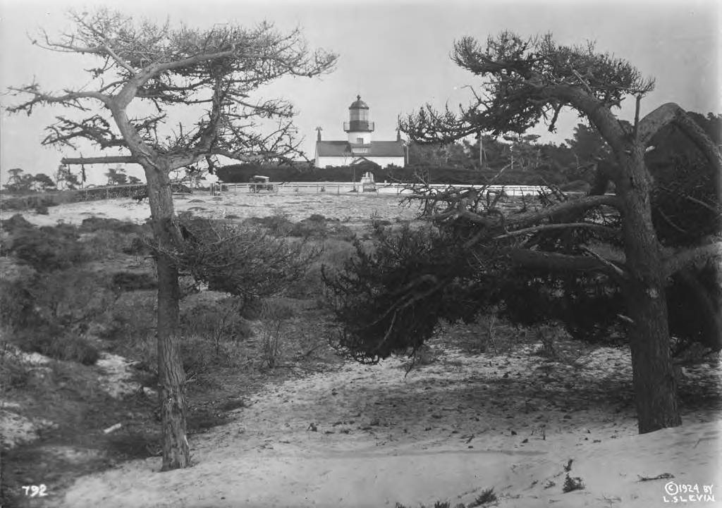 An early photograph of the Point Pinos Lighthouse and keeper's dwelling in Pacific Grove.